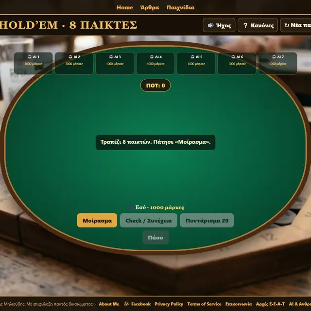 Πόκερ Texas Hold’em σε ενεργή παρτίδα στο Milioudis Games