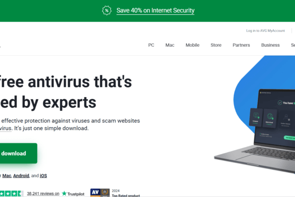 Milioudis Tech - AVG AntiVirus Free interface and security scanning dashboard.
