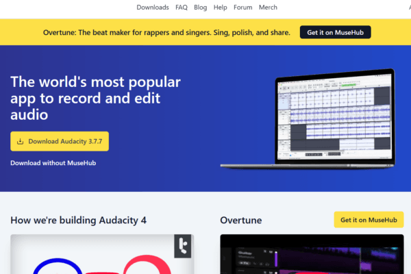 Milioudis Tech - Audacity audio editor interface and multi-track recording features.