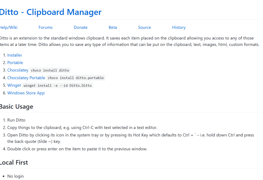 Milioudis Tech - Ditto Clipboard Manager 2026 interface showing searchable history and image thumbnails.