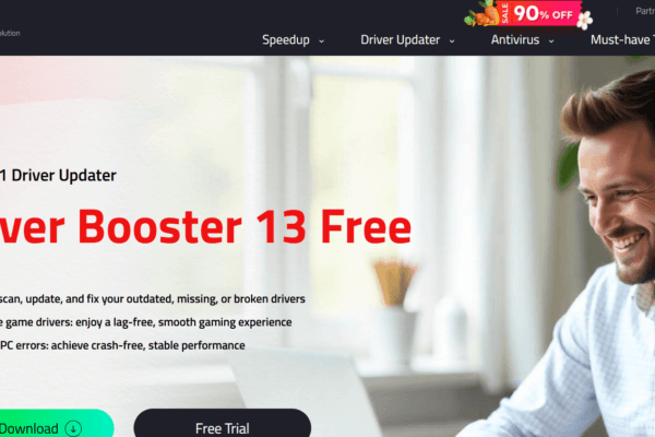 Milioudis Tech - Driver Booster 13 interface and automated driver update tools analysis.