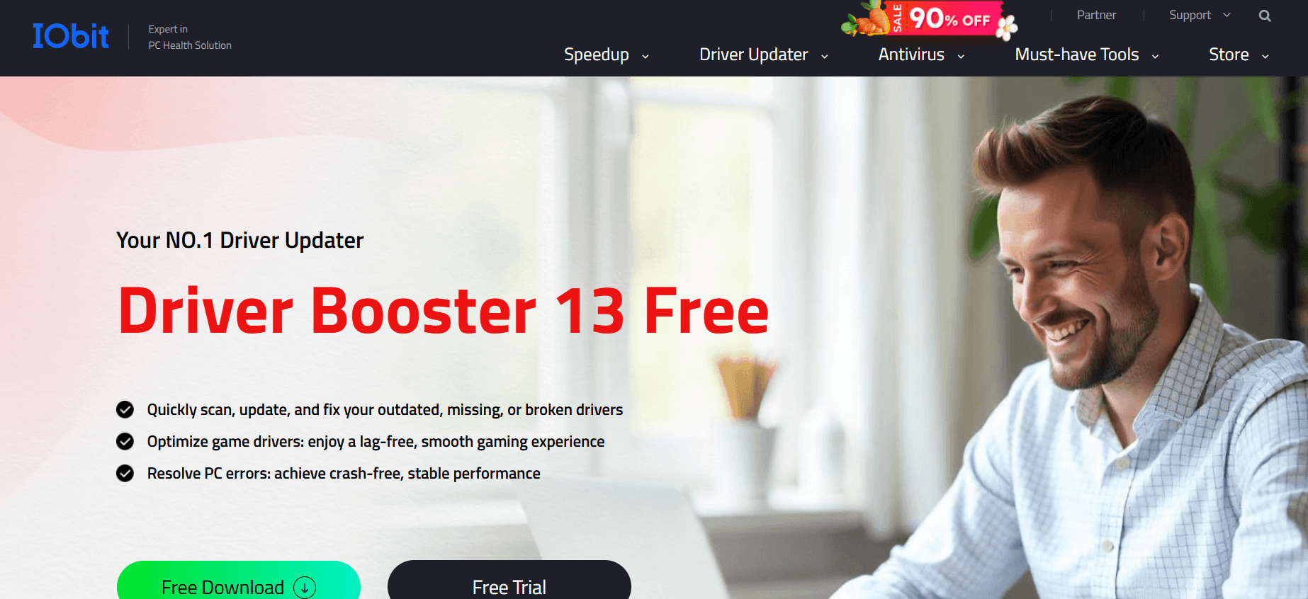 Milioudis Tech - Driver Booster 13 interface and automated driver update tools analysis.
