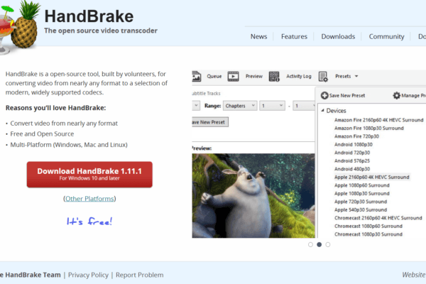 Milioudis Tech - HandBrake video transcoder interface and file conversion settings.