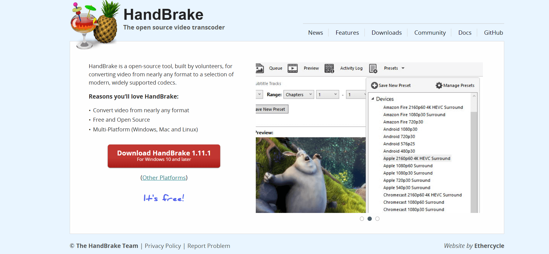 Milioudis Tech - HandBrake video transcoder interface and file conversion settings.