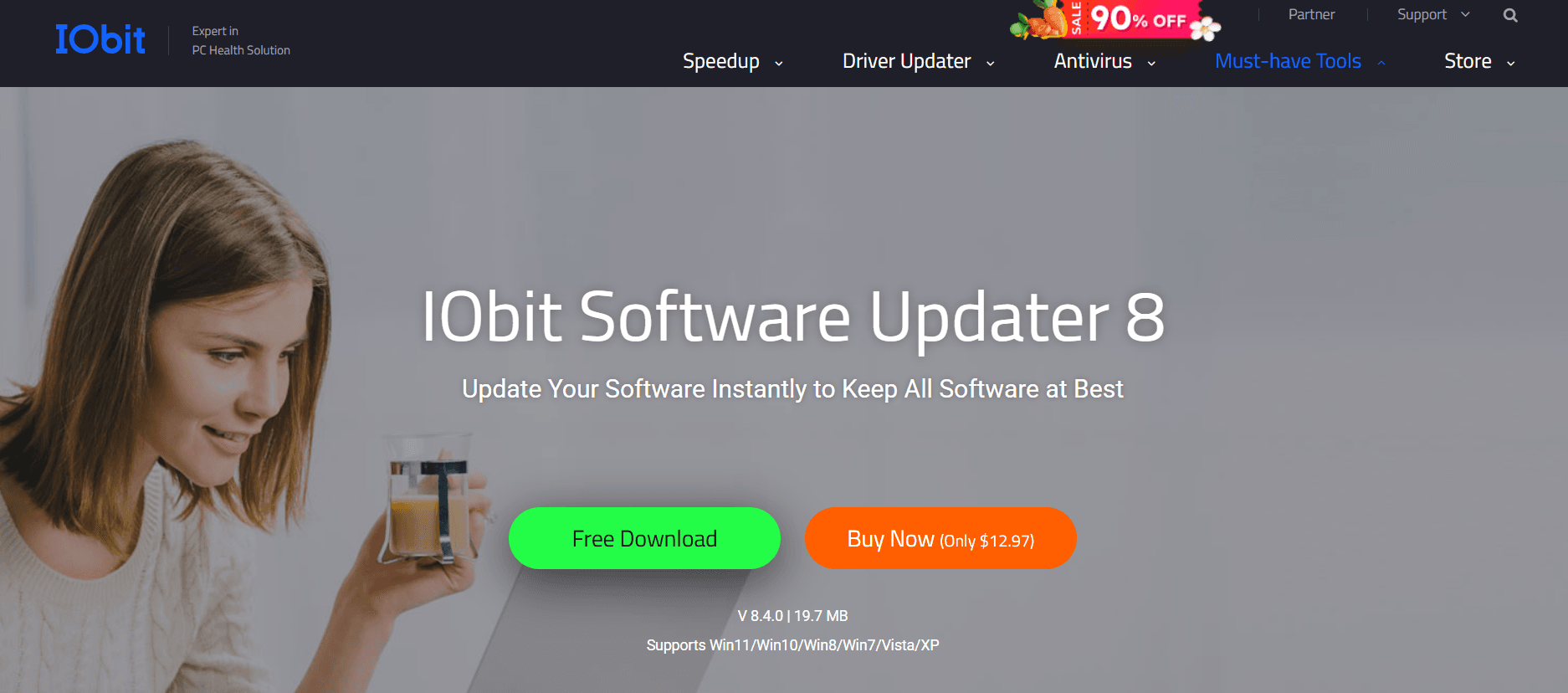 Milioudis Tech - IObit Software Updater 8.3 interface and automated program update tools analysis.