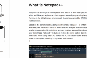 Milioudis Tech - Notepad++ interface and open-source source code editor tools analysis.