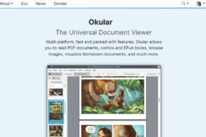 Milioudis Tech - Okular software interface showing universal document support and digital signature tools.