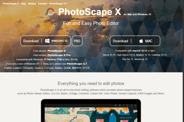 Milioudis Tech - PhotoScape X image editor interface and creative tools analysis.