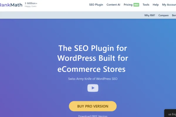 Milioudis Tech - Rank Math SEO plugin interface and WordPress analytics tools analysis.