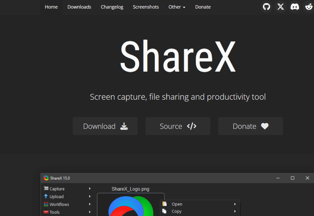 Milioudis Tech - ShareX 2026 dashboard review showing custom hotkeys, after-capture tasks, and dark mode.