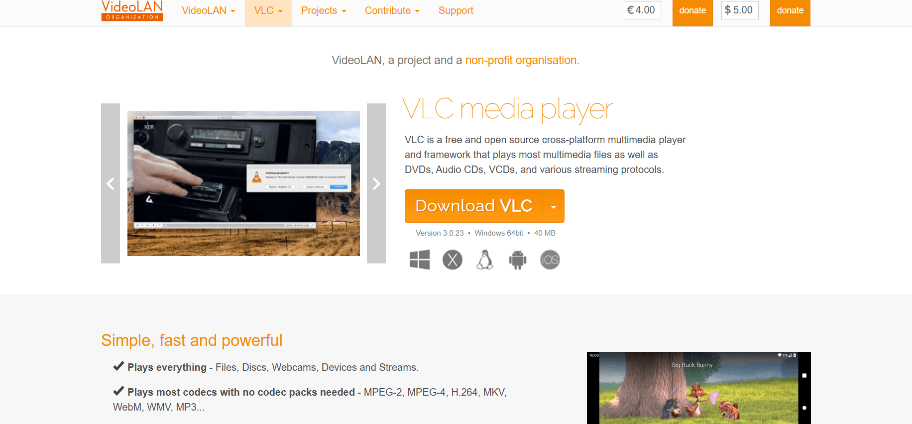 Milioudis Tech - VLC Media Player interface and multimedia codec support analysis.