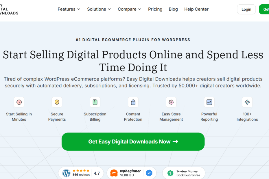 Easy Digital Downloads 2026 dashboard showing sales analytics, customer download logs, and the new AI pricing suggestion engine for Milioudis Tech.