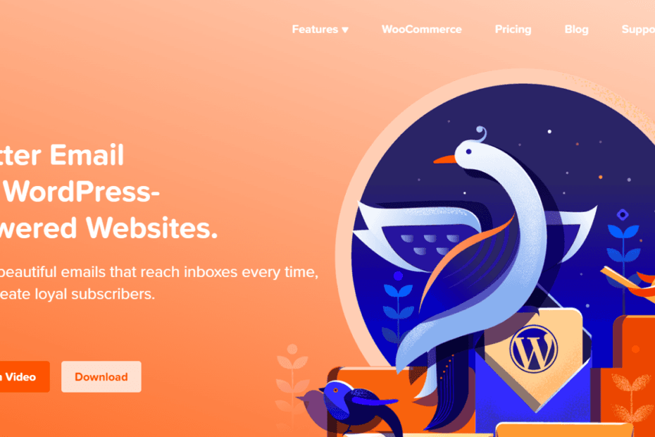 The MailPoet 5.x dashboard showing the AI-powered email designer, automation workflow builder, and real-time deliverability statistics within the WordPress admin panel.