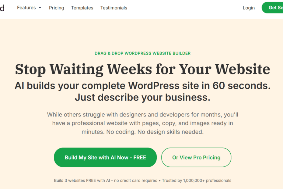 SeedProd 2026 visual builder dashboard showing the AI page generator, drag-and-drop blocks, and mobile-responsive preview for Milioudis Technology.